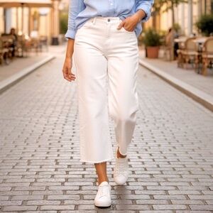 NYDJ Women’s Optic White Raw Hem Wide Leg Crop Jeans Size 16 NWT